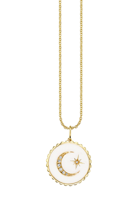 White Enamel Celestial Medallion Necklace